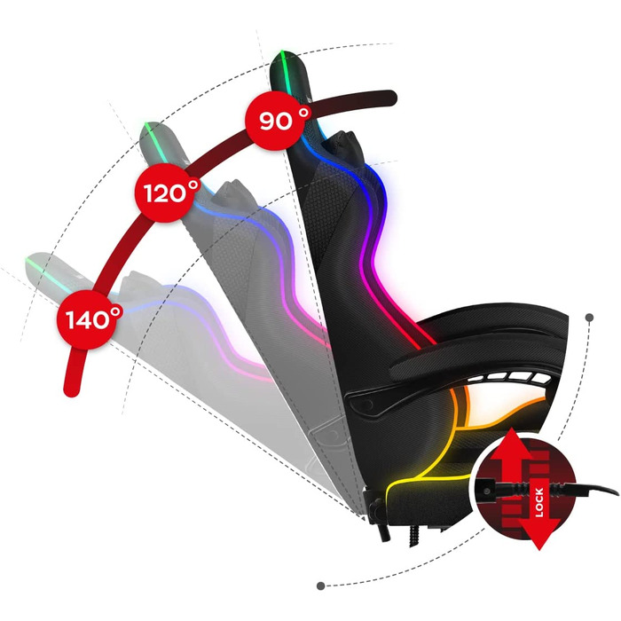 Ігрове крісло Huzaro Force 4.7 до 140 кг, нахил, підлокітники, подушка, підставка для ніг, RGB сітка (чорна)