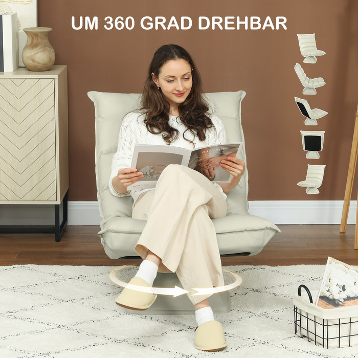 Крісло-мішок з регульованою спинкою, з виглядом шкіри, 62x70x95 см, Бежевий