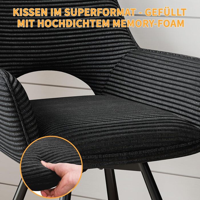 Ессі стільці 4 шт. поворотні 360°, з підлокітниками, металеві ніжки, для їдальні, вітальні, кухні, м'які, оксамитові, бежеві (1 поворотний, чорний)