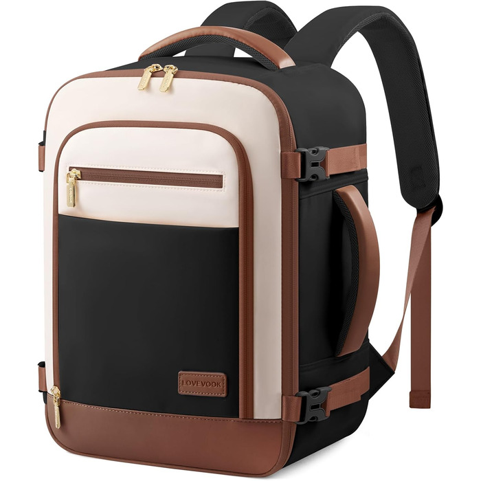 Рюкзак для ручної поклажі Ryanair LOVEVOOK 40x20x25 см, 20L - Чорний, Білий, Коричневий. Підходить під розміри ручної поклажі авіакомпанії Ryanair. З відділенням для ноутбука.