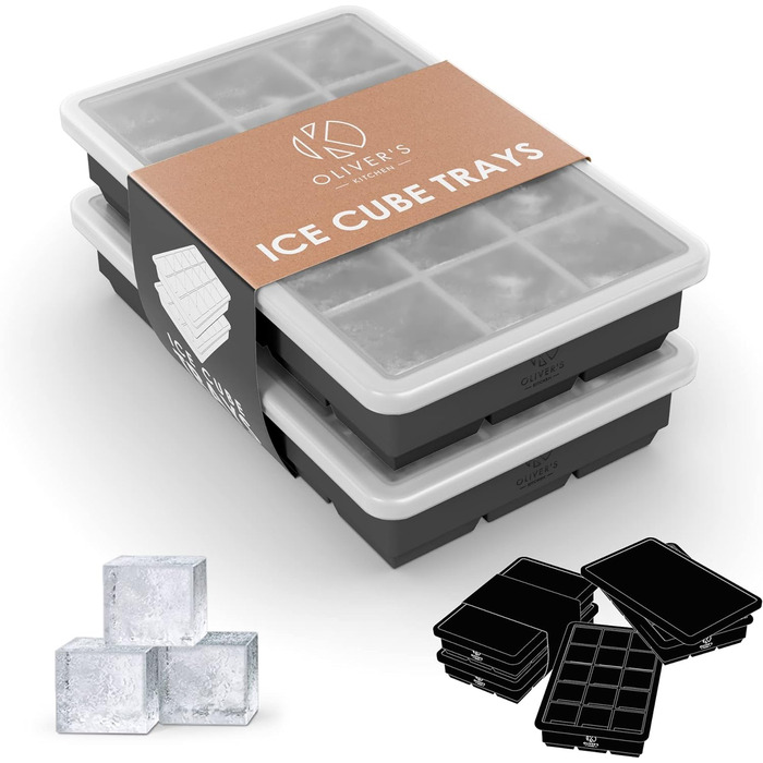 Форма для льоду Oliver's Kitchen - Легке видалення кубиків льоду - Зберігає напої холодними протягом тривалого часу - Силіконовий чорний