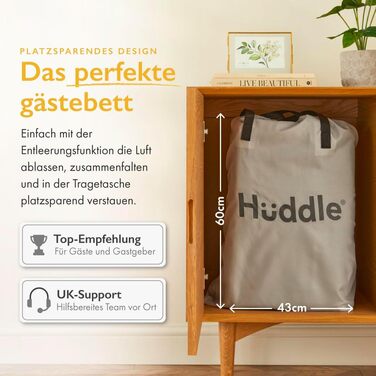 Надувне ліжко Huddle Lite з вбудованим насосом – комфортна матрац для кемпінгу, гостей та запасних кімнат (одинарне, двоспальне, king-size)