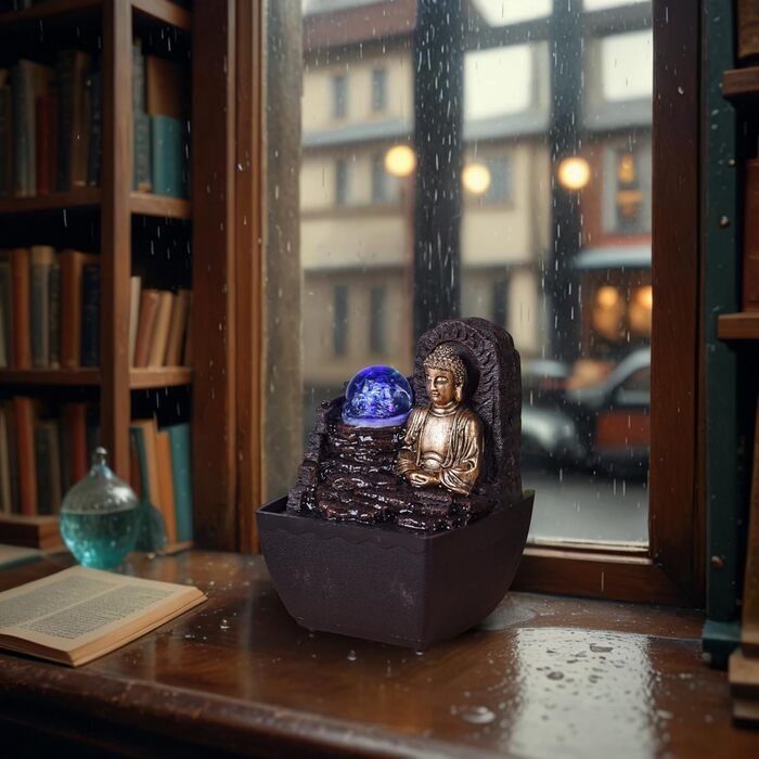 Декоративний фонтан Zen'Light Zimmerbrunnen: для дому, офісу, медитації, LED-підсвітка, H 18 см