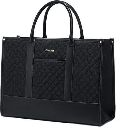 Сумка для ноутбука LOVEVOOK, шкіряна, чорна, 14 дюймів. Сумка-шоппер, ділова сумка, портфель для роботи, навчання, офісу та університету. Водостійка, велика, для ноутбука, ділової жінки.