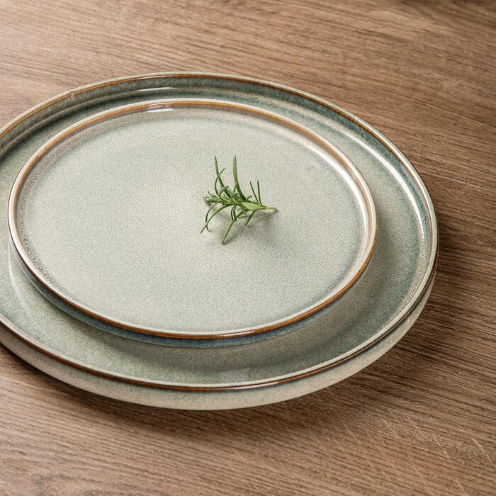 Набір посуду GBHOME 12 шт. з реактивної глазурі (12 шт.) - Тарілки та миски, чорно-оливковий, стійкий до сколів, для миття в посудомийній машині та використання в мікрохвильовці