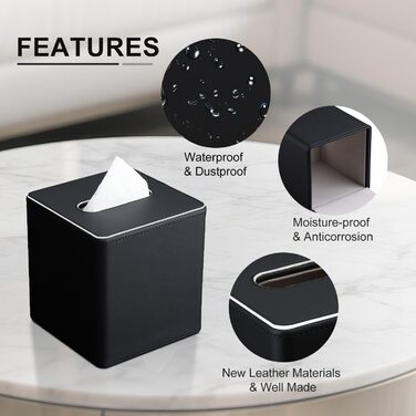 Скляна коробка для серветок KingFOM, чорна, квадратна - для офісу, авто, дому