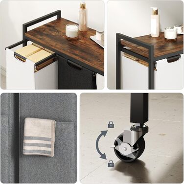 Кошик для білизни HOOBRO з 3 відділеннями, 119L, на колесах, з полицями, білий