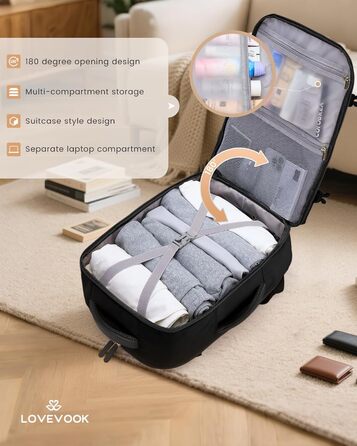 LOVEVOOK Рюкзак для ручної поклажі 40L, рюкзак для подорожей для жінок, великий, для літака з відділенням для мокрого та сухого, для ноутбука 17.3