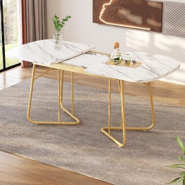 Розсувний обідній стіл Merax, овальний з імітацією мармуру, 140/180 x 80 см, на 4-6 осіб, мармур+золото