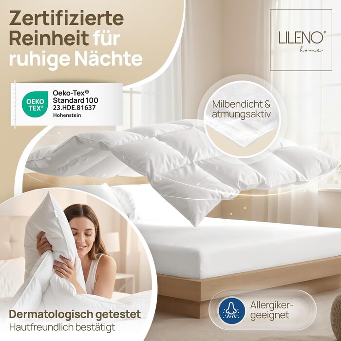 Плед-пухове покривало LILENO HOME Premium 135x200 см – пух 90%, перо 10%, Made in Germany, Oeko-Tex, 60°C