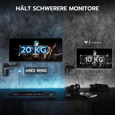 Кріплення для монітора Ares Wing на стіну, 17-49 дюймів, до 20 кг, VESA 75/100, чорний