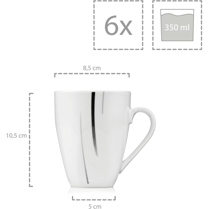 SÄNGER Кавовий сервіс Bilgola з порцеляни, 6 персон, 150 мл, білий з чорними лініями | PREMIUM COLLECTION