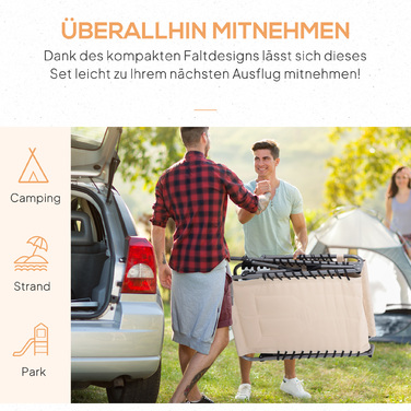 Шезлонг Outsunsunny, складний садовий шезлонг з подушкою, бічна кишеня, шезлонг з регульованою спинкою в 5 напрямках, погодостійкий шезлонг для кемпінгу вантажопідйомністю до 130 кг, для саду пляжного басейну, бежевий | Аосом