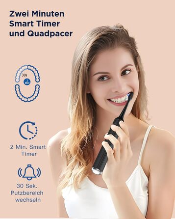 Електрична зубна щітка звукового типу для дорослих та дітей, 5 режимів чищення, 3 інтенсивності, таймер, 8 насадок, чорна, 1 шт.