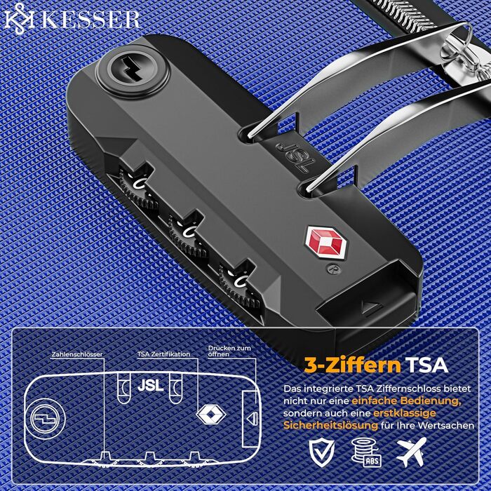 Набір валіз KESSER® 4 шт. | Чотири валізи з тканини з TSA-замком, 360° колесами та телескопічною ручкою | Косметичка, ручна валіза та великі валізи для подорожей та бізнесу (Блакитний)