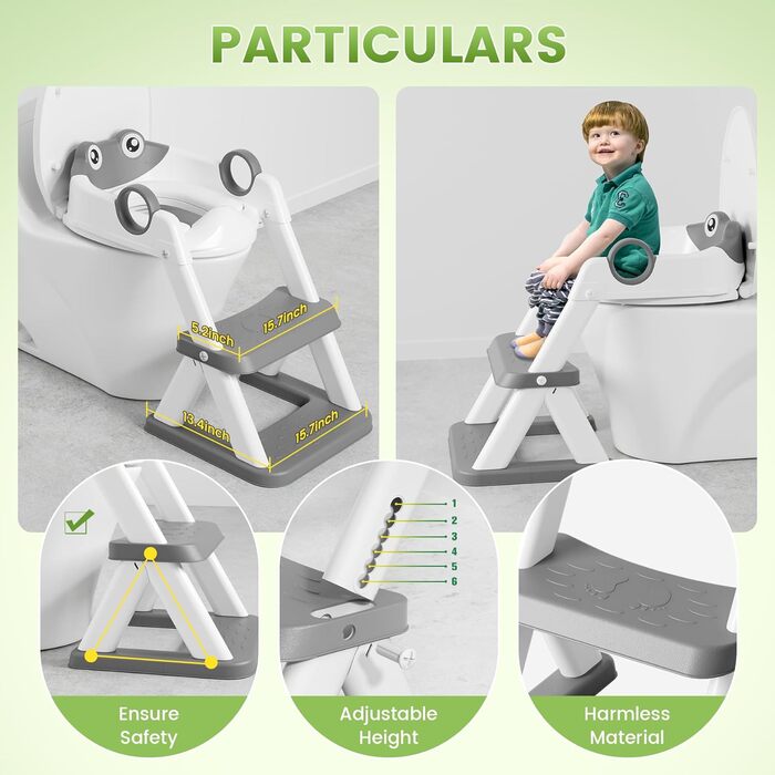 Унітаз-сходинки для дітей COOSEYA Frosch з драбинкою та сидінням для привчання до туалету, сірий (Gris Chiné 14)