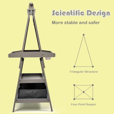 Дитяча мольберт LIFEZEAL 3 в 1: дошка для малювання, whiteboard, крейдяна дошка та рулон паперу, з 2 поличками та ящиками для зберігання, сірий