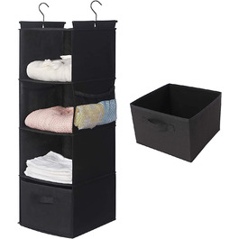 Підвісні полиці з 4 полицями, що заощаджують місце, тканинні підвісні полиці з 2 бічними кишенями, складні (чорного кольору)