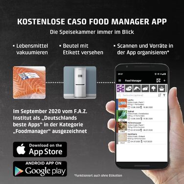 Вакууматор CASO VC10 для продуктів харчування, пристрій для вакуумування з 30 см швом та набором із 10 пакетів