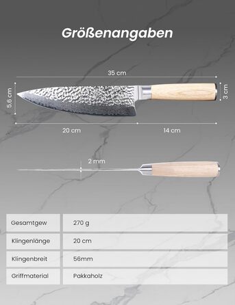 Японський ніж Сантоку 18 см з VG-10 сталі Дамаск, професійний кухонний ніж, ідеальний для дому та як подарунок