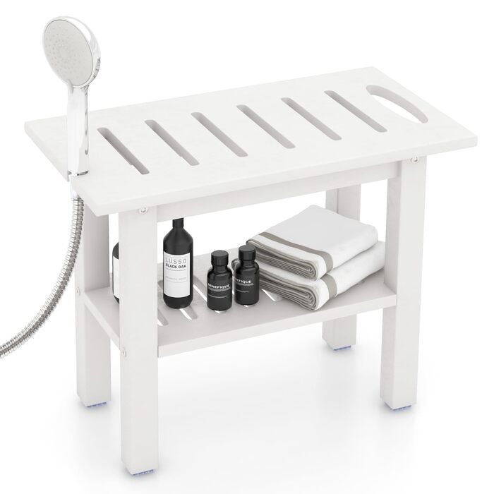 Крісло для ванної кімнати RELAX4LIFE з ручками та полицею, біле, до 150 кг - лавочка для душу з гумовими ніжками