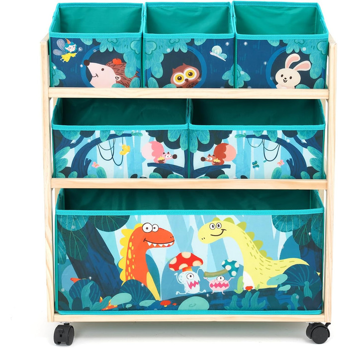 Органайзер для іграшок HOMCENT з колесами та 6 контейнерами, велика місткість, тематика динозаврів для дитячої кімнати