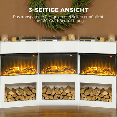 Електричний камін з двома рівнями нагріву, 6 кольорами полум'я, термостатом та дистанційним керуванням, білий