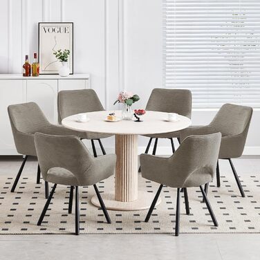 Набір з 4 обертових стільців для їдальні з підлокітниками, 360° обертання, кухонний стілець, сучасний м'який стілець з тканинною спинкою для кухні, їдальні, спальні, бежевий