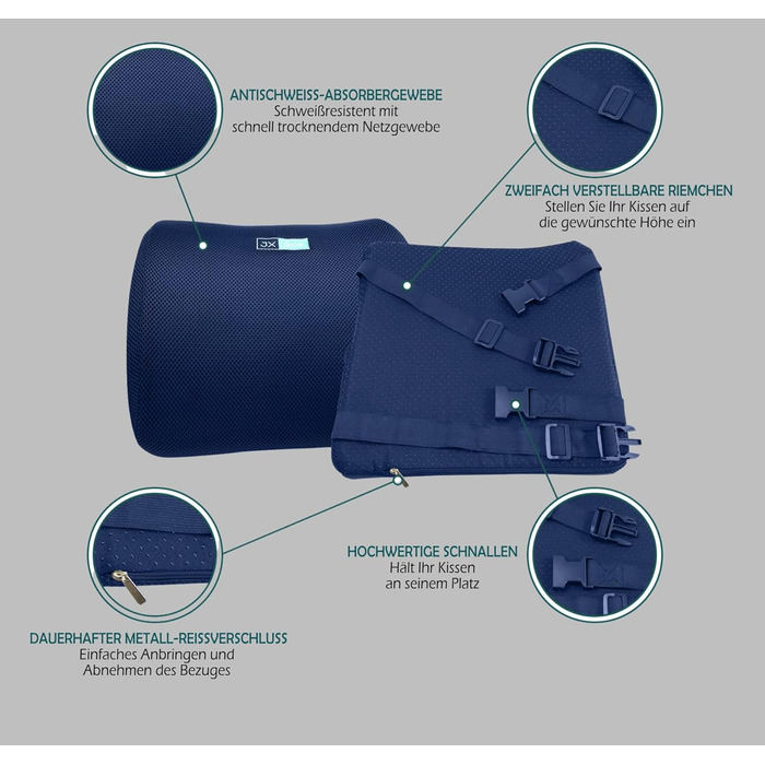 Підкова для спини JX OFFICE блакитна ергономічна з Memory Foam - для офісу, крісла, дому. Зменшує та запобігає болям у спині