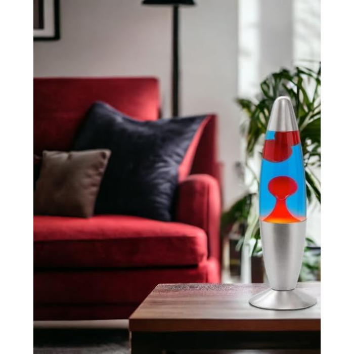 КРУТІ ПОДАРУНКИ Настільна лампа лава, 40 см, синьо-червона, з вимикачем, в комплекті лампочка E14, плазмові лампи, магма, кольорові медузи
