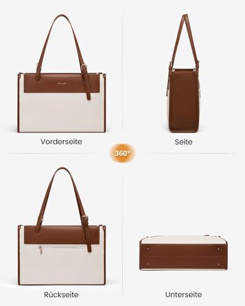 LOVEVOOK Сумка для ноутбука, жіноча велика водонепроникна сумка-шоппер, ділова сумка-акселуар, з PU шкіри, 15.6 дюймів (Коричневий+бежевий)