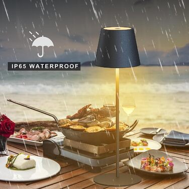 Бездротова настільна лампа MALUX з торканням, регульоване тепле біле світло 2700K-4000K, металева, LED, акумуляторна, водонепроникна IP54, для саду, їдальні, спальні, робочого кабінету, балкону, готелю (темно-сірий) (тепле чорне*2)