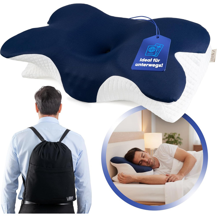 Подушка для шиї Home Vibez® з піною з пам'яті ефекту, знімає біль у шиї та плечах, ергономічний дизайн, ортопедична підтримка шиї з охолоджуючим чохлом для будь-яких положень сну, з сумкою для подорожей