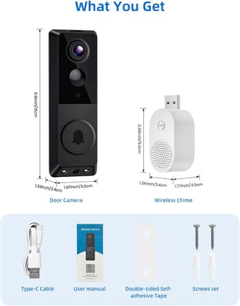 Відеодомофон з Wi-Fi, камера HD, 2.4G, нічне бачення, PIR-датчик руху, 2 камери, 2-сторонній аудіо, з бездротовим дзвінком