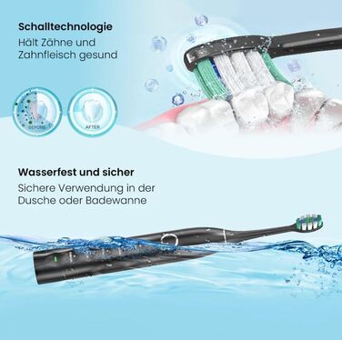 Електрична звукова зубна щітка з 5 режимами та акумулятором на 120 днів – ультразвукова щітка зі Smart-насадкою, чорний колір