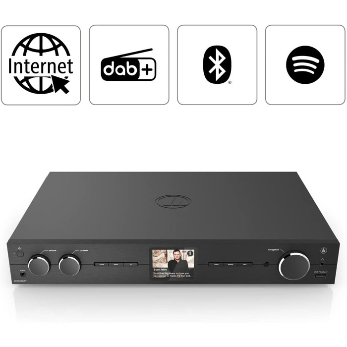 Тюнер Hama HiFi DIT2006BT Інтернет-радіо, DAB/DAB, Bluetooth, WLAN, Spotify, USB/AUX, Будильник, чорний