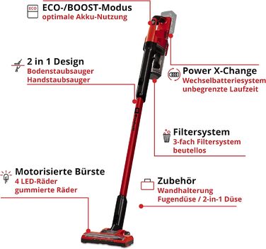 Акумуляторний пилосос Einhell TE-SV 18 Li-Solo Power X-Change (Li-Ion, 18 В, необмежений час роботи завдяки системі змінних акумуляторів, без мішка, циклонна технологія, режим BOOST, 3-кратна система фільтрів) без акумулятора та зарядного пристрою без акс