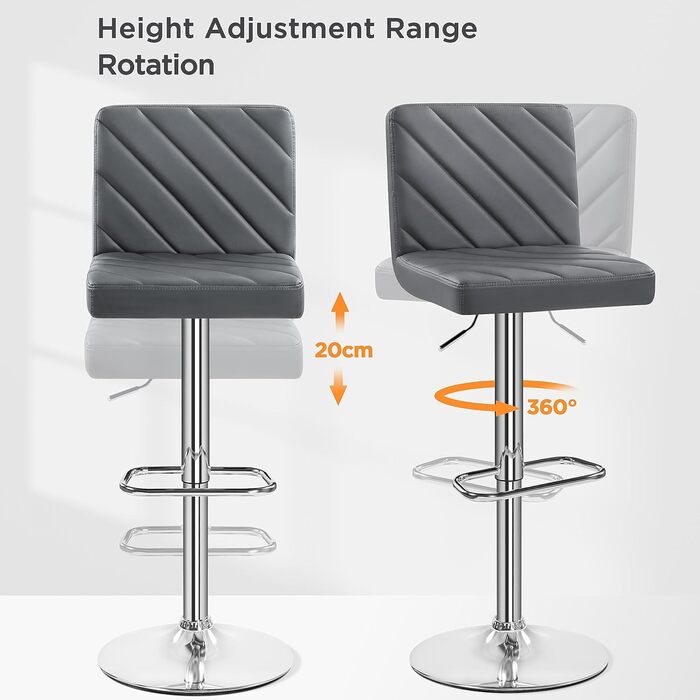 Барні стільці Yaheetech 2 шт. регульовані по висоті, обертаються, 62,5-84,5 см, 136 кг, з підлокітниками, з штучної шкіри та сталевим каркасом для кухні/бару, білий