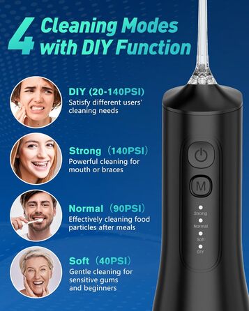 Іригатор для порожнини рота Munddusche: Професійний очищувач зубів з технологією мікробульбашок, регульований тиск води, для чищення зубів та брекетів, чорний