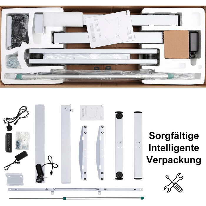 Електричний регульований стіл Flamaker з телескопічною основою та пам'яттю, білий