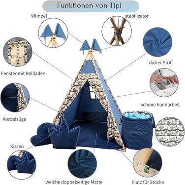 Дитячий намет-тіпі з килимком, подушкою та м'ячами - ігровий намет для дитячої кімнати - намет-тіпі для дівчаток - намет-тіпі для дітей - дитячий ігровий будиночок - ігрові пристрої для дому (автомобілі)