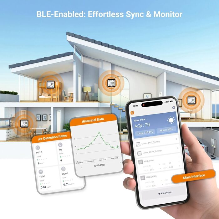 Temtop C10-2ND Монітор CO2 з Bluetooth та App, вимірювання температури та вологості, для дому та офісу