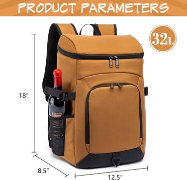 Рюкзак-холодильник Laripwit 54 літри, ізольований, з відділенням для холоду, коричневий - для пікніків, подорожей, кемпінгу, тактики, пляжу