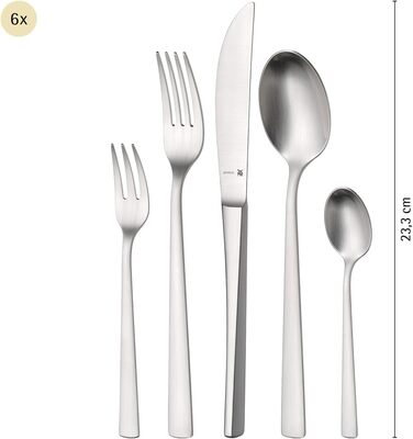 Набір столових приборів WMF Corvo на 6 осіб (30 предметів), нержавіюча сталь Cromargan protect, матове покриття, стійкий до подряпин, придатний для миття в посудомийній машині