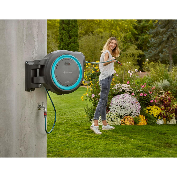 Gardena PowerRoll XXL Solo: Автоматичний шланг-намотувач 40м з акумулятором, бірюзовий (18645-55)
