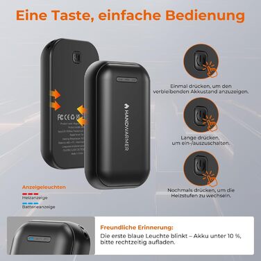 Електричні грілки для рук 2-в-1 з магнітом - 6000 mAh, USB, з брелоком, 3 режими нагріву до 55°C, ультралегкі та тонкі, для кемпінгу