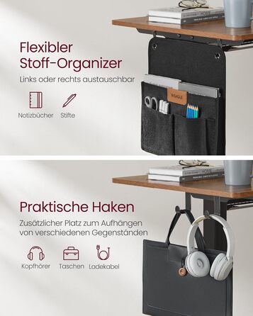 Електричний регульований стіл VASAGLE, 60 x 140 см, висота 72-120 см, 4 пам'яті, vintage brown, LSD174X01