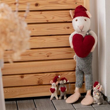 Миші n Gry & Sif I милі різдвяні підвіски, різдвяні прикраси ручної роботи, зимові прикраси з фетру, ялинкові прикраси справедливої торгівлі, різдвяні прикраси I сірий 15 см, сердечко, сніговик (миша Xl біла з сердечком)
