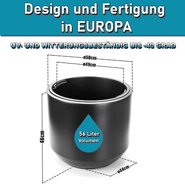 Великий квітковий горщик BigDean, anthracite, ø 58 см з знімним внутрішнім горщиком - стійкий до погодних умов, з міцного пластику, для дому та саду