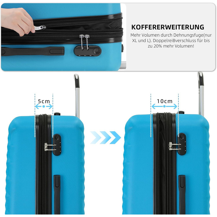 Набір валіз для подорожей BEIBYE з 4-ма подвійними колесами, жорсткий корпус, комплект дорожнього багажу (Бірюзовий)